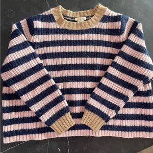 Boden Oversized Wool Blend  Pink and Sparkly Navy Striped Sweater Size 8(M)